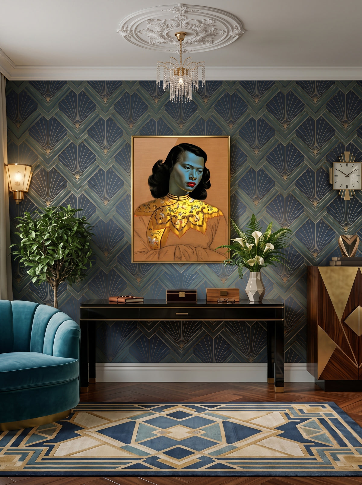 "Azure Elegance" Vintage Chinese Girl (The Green Lady)