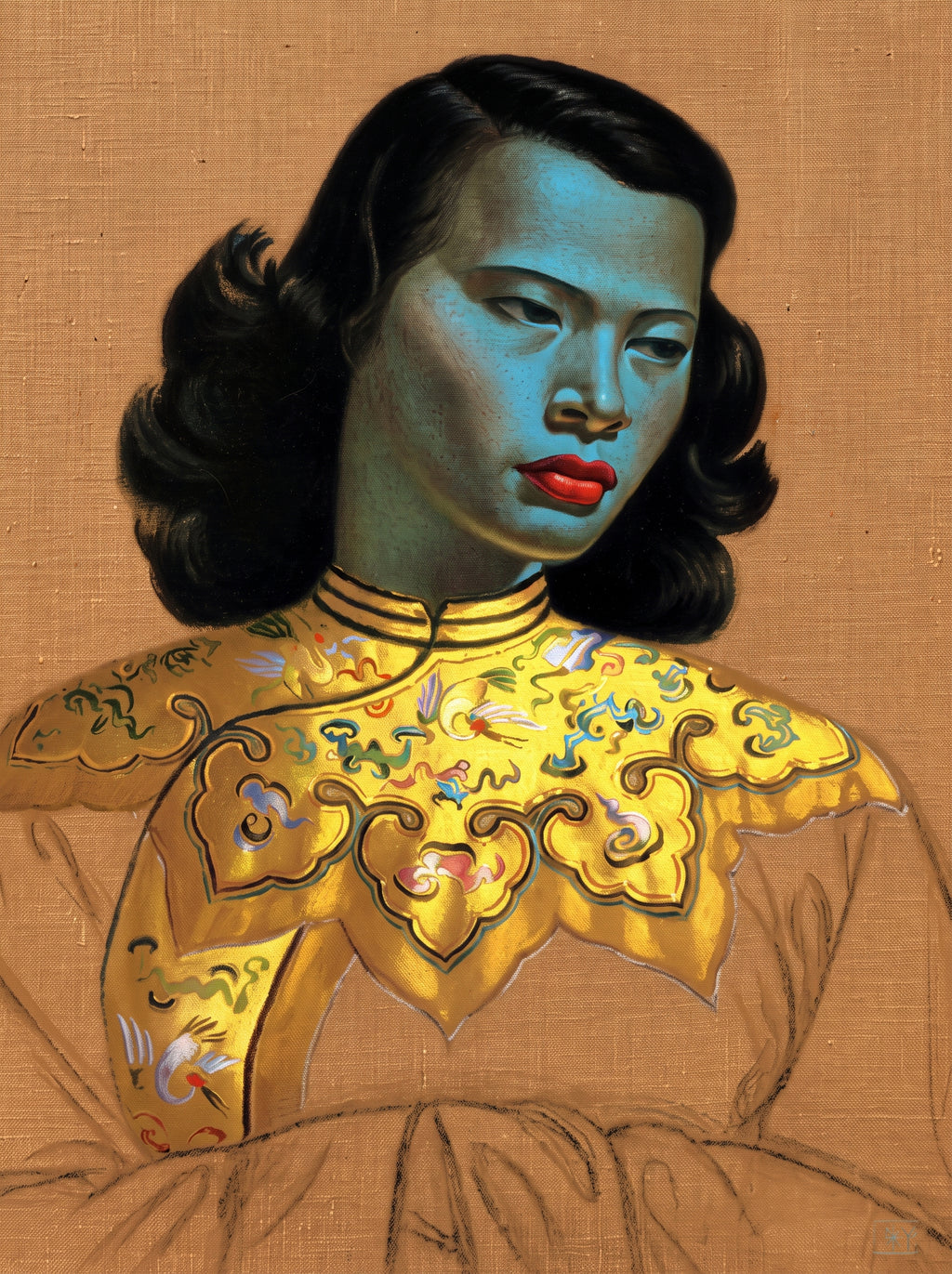 "Azure Elegance" Vintage Chinese Girl (The Green Lady)