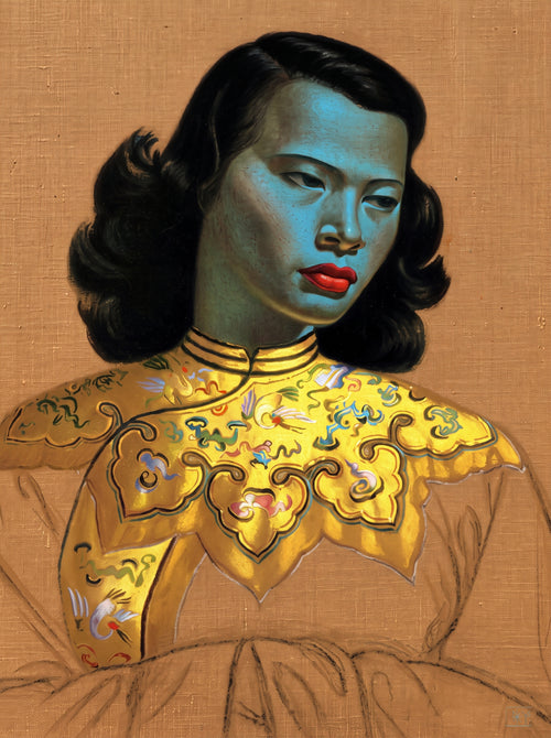 "Azure Elegance" Vintage Chinese Girl (The Green Lady)